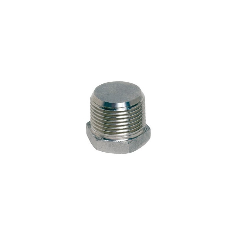 Raccord bouchon mâle BSP hexagonal modèle plein acier inox 316 ASTM A351 CF8M - 1/4"