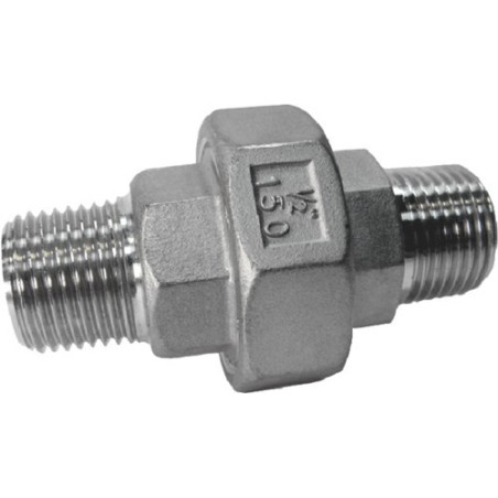 Raccord union mâle - mâle acier inox ASTM A351 CF8M BSP à portée conique - 1/2"